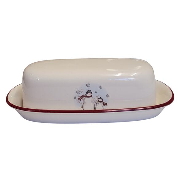 VTG 90s Royal Seasons Butter Dish‎ Holiday Snowmen Christmas 2 Pc Stoneware - Picture 5 of 7